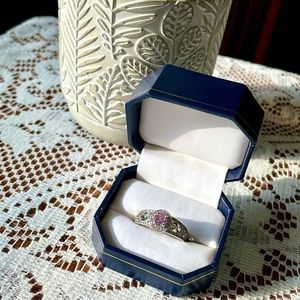 Pink Stone and CZ Silver Ring